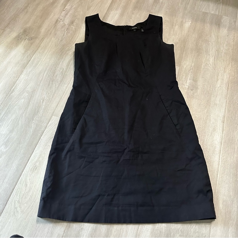 Theory Black Cotton Sleeveless w/Pockets Sheath Dress Sz 4